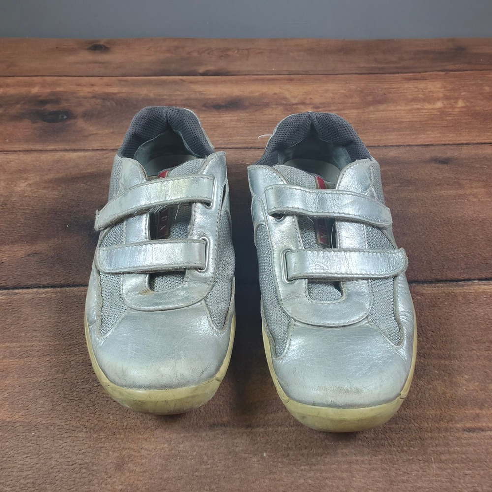 Prada America's Cup Sneakers Kids 8.5 Silver Good Metallic Strap Low Top